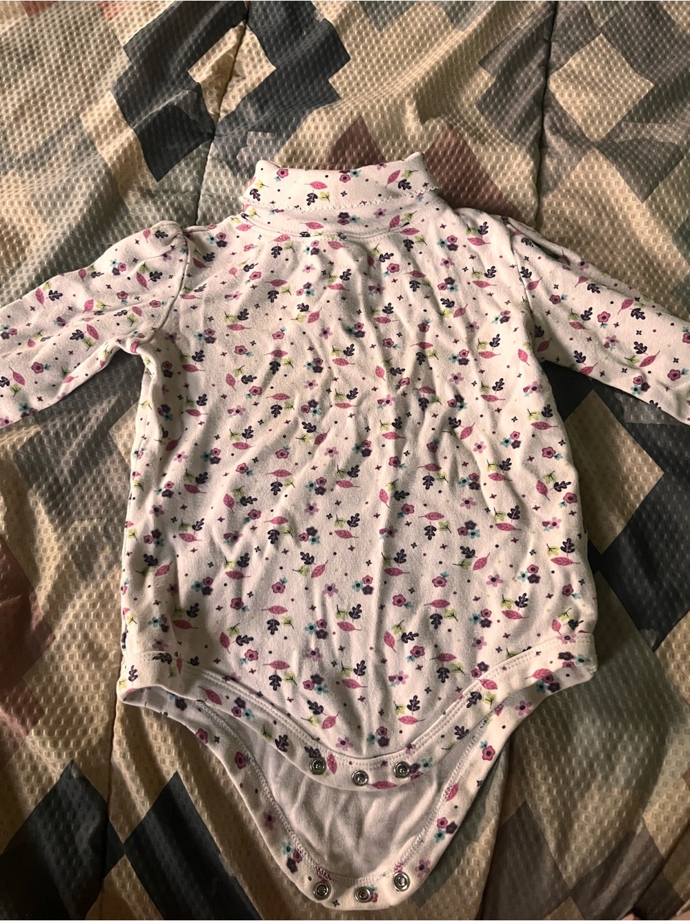 Garanimals Floral Long-Sleeve Turtleneck One-Piece Bodysuit - White/Pink/Green